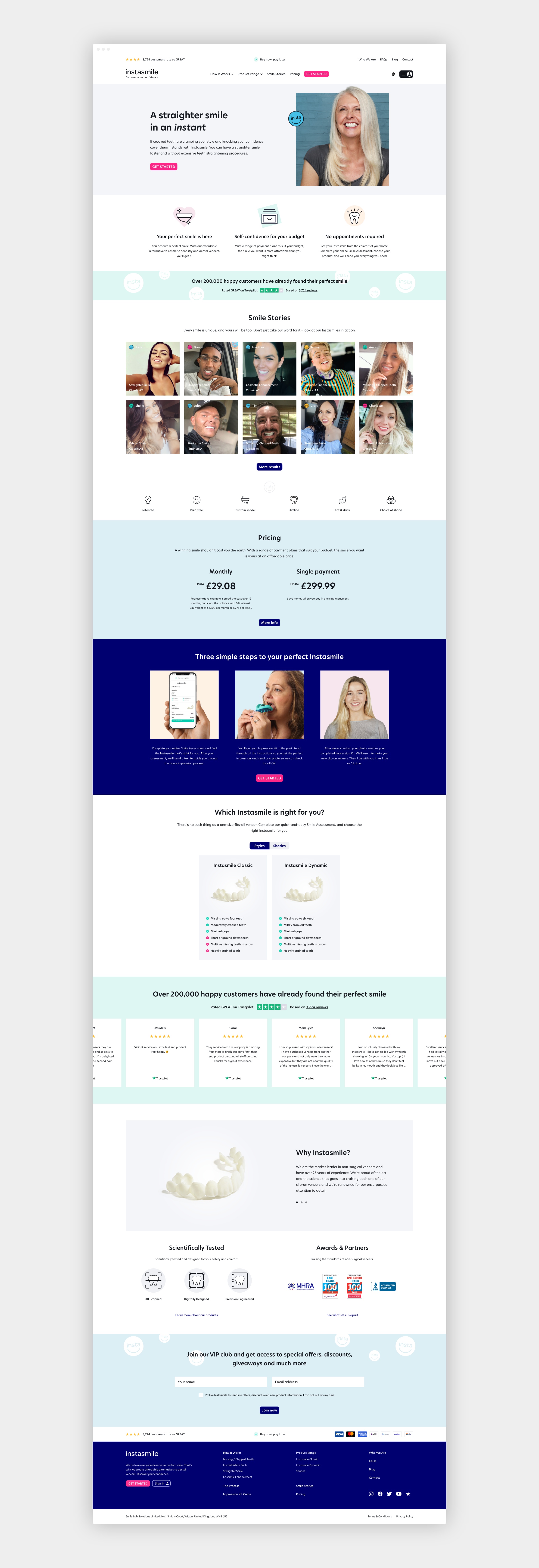 Instasmile bespoke e-commerce website design